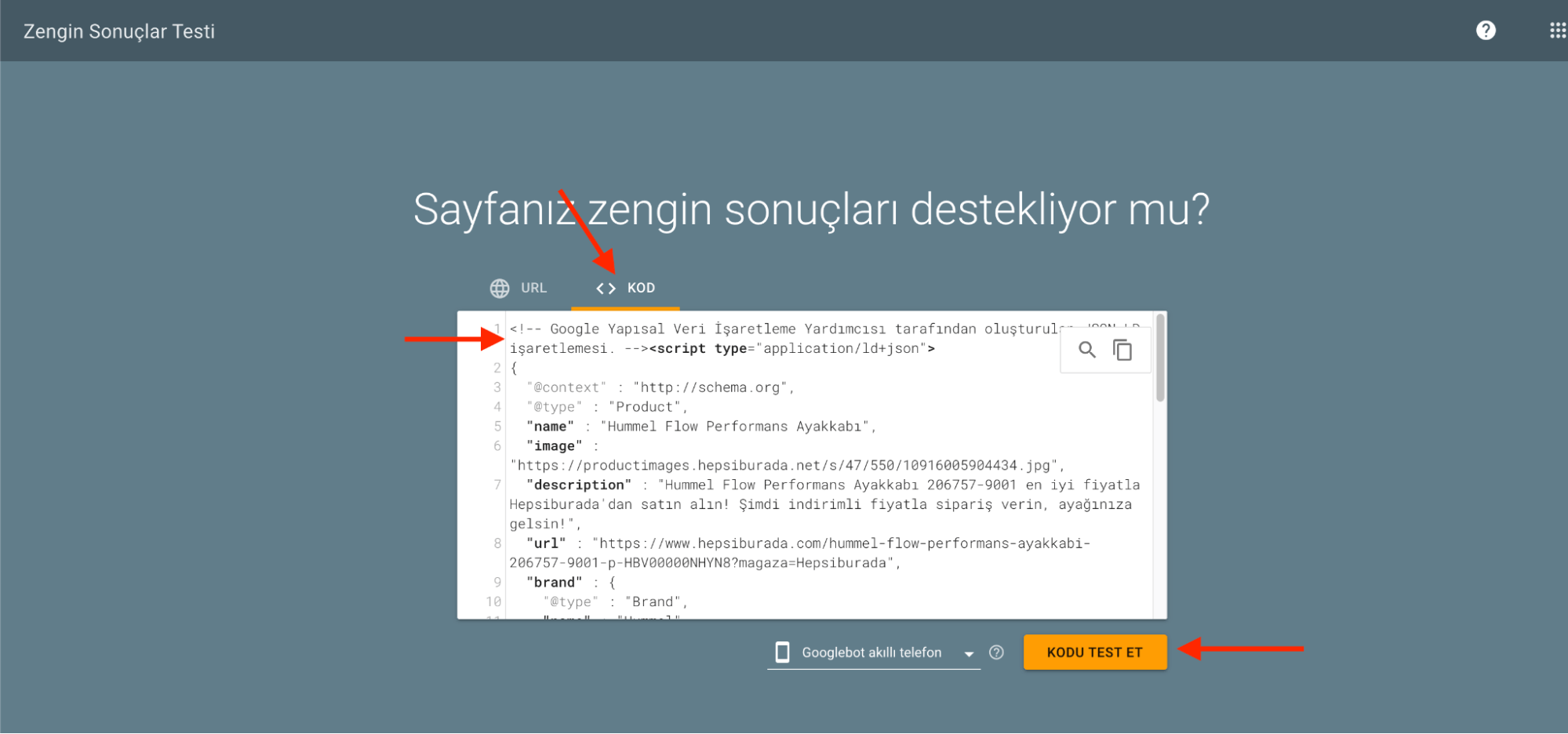 Zengin sonuçlar test aracı 