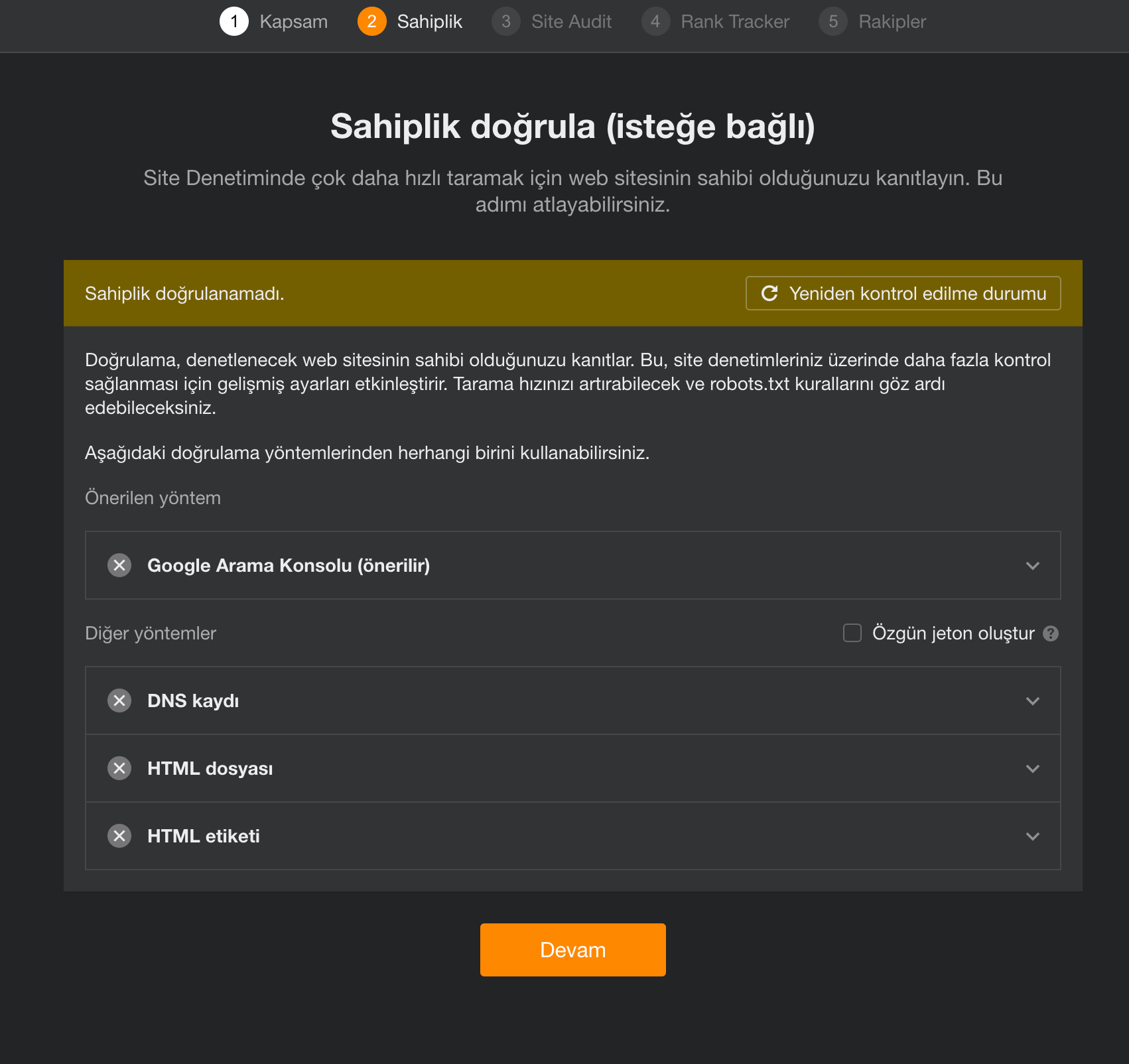 Ahrefs Sahiplik Site Audit
