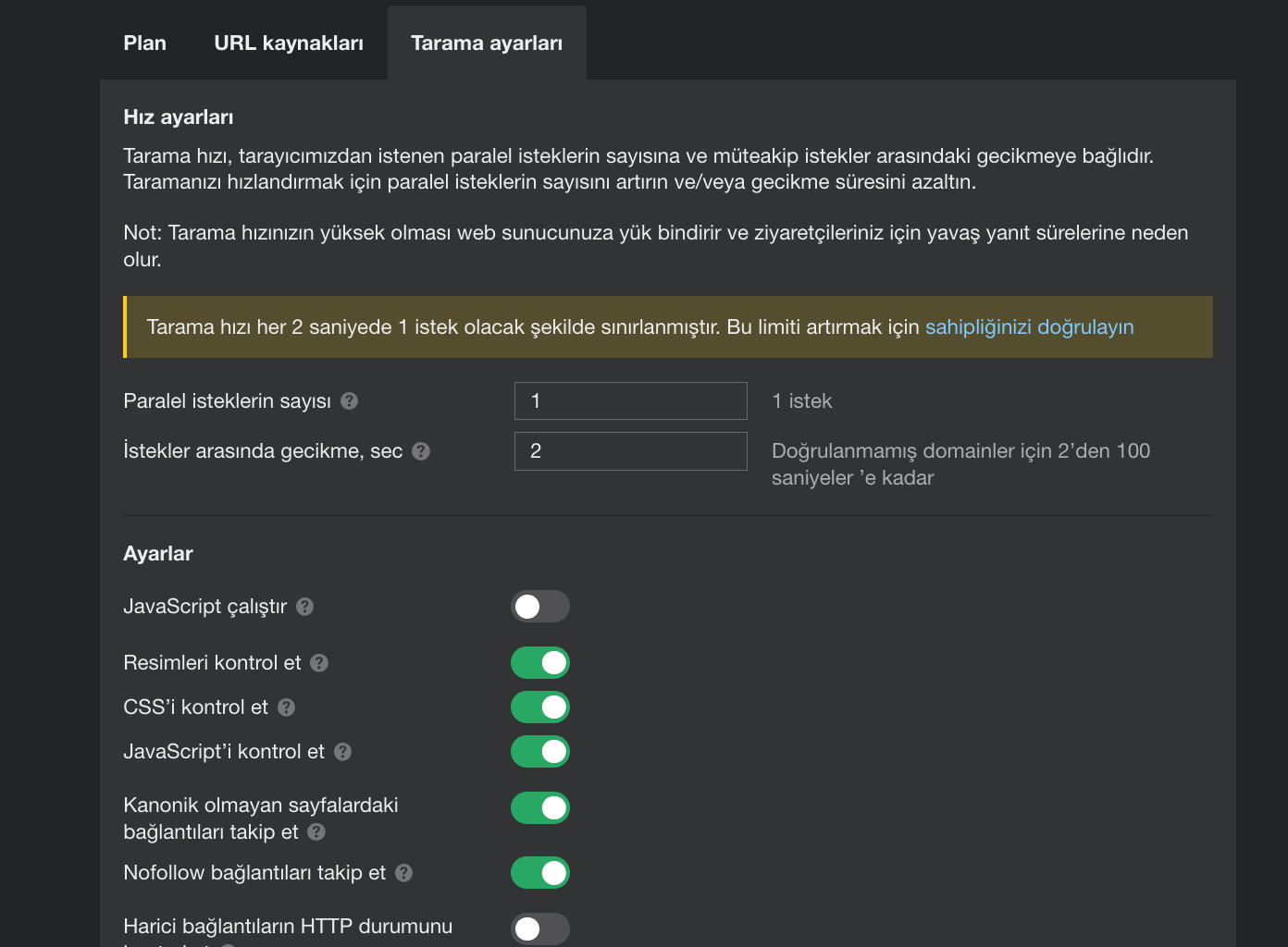 Ahrefs Site Audit Tarama Ayarları