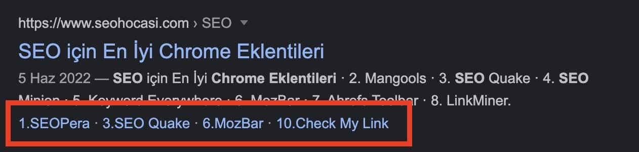 Table of content kullanımı